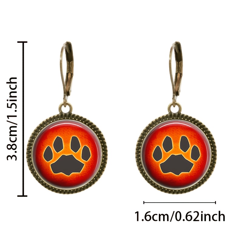 2pc Cyan Classic Pendant Earrings Set, Paw Print Design